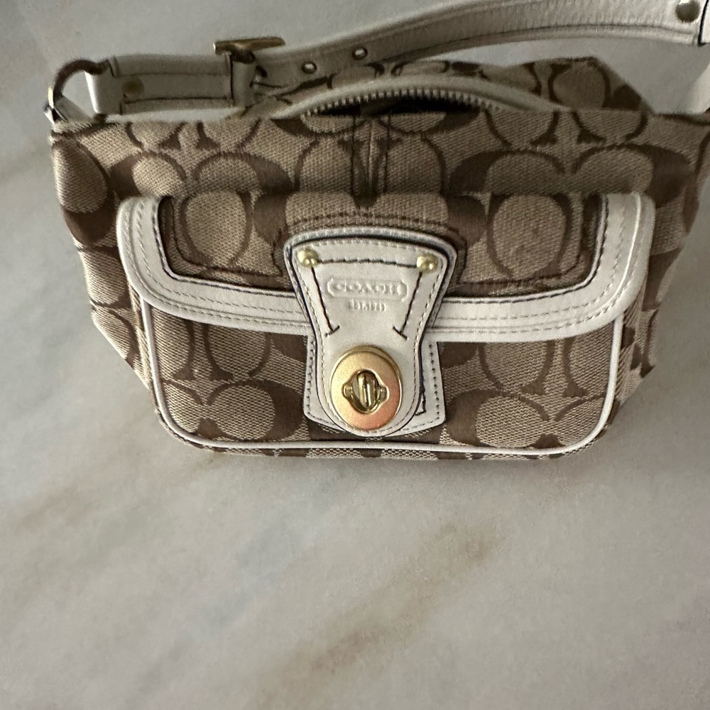 Coach small shoulder bag,  cream and brown leather.